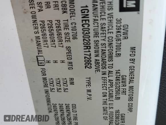 2008 Chevrolet Tahoe Police с VIN 1GNEC03028R172862, выставлен на аукционе Copart как лот 80131814 с пробегом 171 976 миль миль и Списание • Salvage title. История ставок и продаж доступна на DreamBid. Изображение 16.