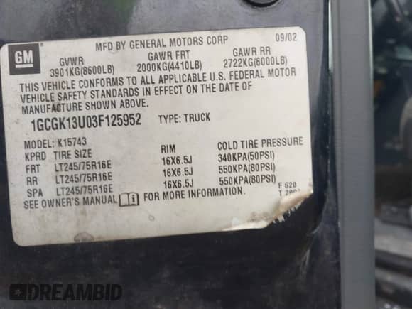 2003 Chevrolet Silverado 1500HD LS с VIN 1GCGK13U03F125952, выставлен на аукционе IAAI как лот 43270470 с пробегом 233 555 миль миль и . История ставок и продаж доступна на DreamBid. Изображение 9.
