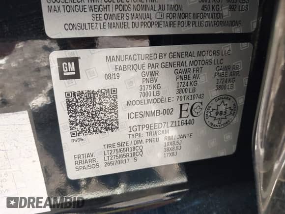 2020 GMC Sierra 1500 AT4 z VIN 1GTP9EED7LZ116440, wystawiony jako IAAI lot #43374469 z przebiegiem 63 184 mil mil oraz . Historia ofert i sprzedaży dostępna na DreamBid. Obrazek 9.