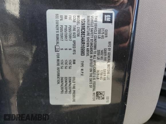 2010 Chevrolet Tahoe LT with VIN 1GNMCBE34AR169983, listed as a Copart auction lot 81857125 with 197,751 mi miles and Clean title. Bid and sale history available at DreamBid. Image 13.