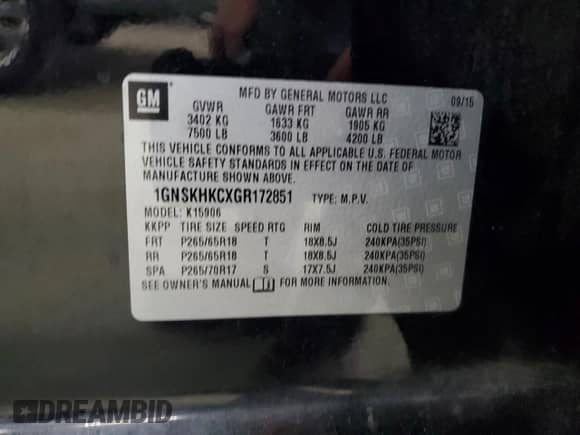 2016 Chevrolet Suburban LT с VIN 1GNSKHKCXGR172851, выставлен на аукционе Copart как лот 59020695 с пробегом 228 551 миль миль и Чистый • Clean title. История ставок и продаж доступна на DreamBid. Изображение 13.