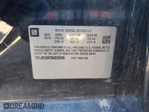 2013 Chevrolet Sonic LTZ с VIN 1G1JE5SH7D4226596, выставлен на аукционе Copart как лот 40272184 с пробегом 150 981 миль миль и Списание • Salvage title. История ставок и продаж доступна на DreamBid. Изображение 13.