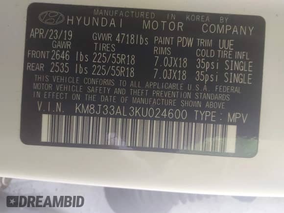 2019 Hyundai Tucson Night Edition z VIN KM8J33AL3KU024600, wystawiony jako IAAI lot #43185528 z przebiegiem 58 898 mil mil oraz . Historia ofert i sprzedaży dostępna na DreamBid. Obrazek 9.