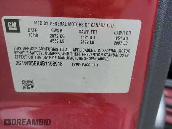 2011 Chevrolet Impala LT Retail with VIN 2G1WB5EK4B1158918, listed as a Copart auction lot 70695815 with Not provided miles and Salvage title. Bid and sale history available at DreamBid. Image 12.