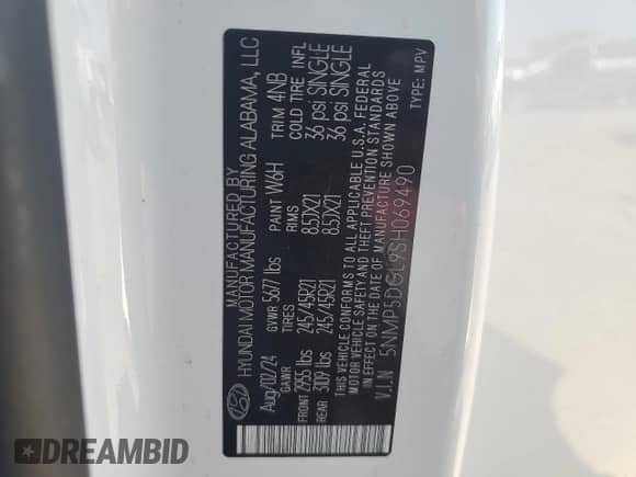 2025 Hyundai Santa Fe Calligraphy z VIN 5NMP5DGL9SH069490, wystawiony jako Copart lot #81109945 z przebiegiem 2 455 mil mil oraz Szkoda całkowita • Salvage title. Historia ofert i sprzedaży dostępna na DreamBid. Obrazek 14.