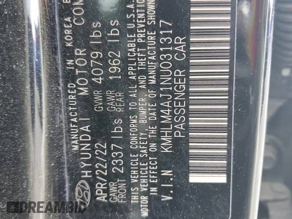 2022 Hyundai Elantra Blue z VIN KMHLM4AJ1NU031317, wystawiony jako Copart lot #62342795 z przebiegiem 101 286 mil mil oraz Szkoda całkowita • Salvage title. Historia ofert i sprzedaży dostępna na DreamBid. Obrazek 12.