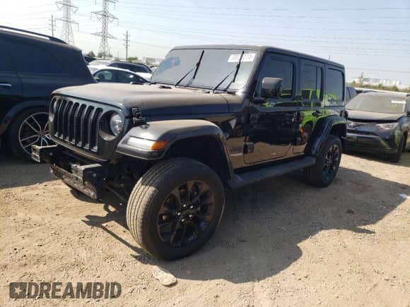 2021 Jeep Wrangler Unlimited Sahara High Altitude with VIN 1C4HJXEG9MW518111, listed as a Copart auction lot 70733274 with 54,947 mi miles and Salvage title. Bid and sale history available at DreamBid. Image 1.