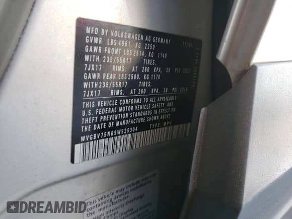 2009 Volkswagen Tiguan SE с VIN WVGBV75N69W525304, выставлен на аукционе Copart как лот 69112395 с пробегом 115 919 миль миль и Списание • Salvage title. История ставок и продаж доступна на DreamBid. Изображение 14.