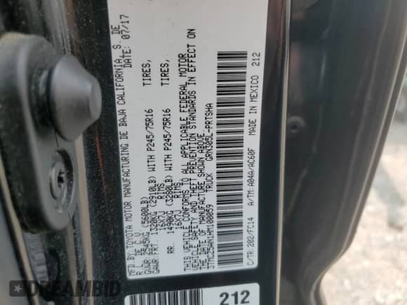 2017 Toyota Tacoma SR5 with VIN 3TMCZ5AN1HM100059, listed as a Copart auction lot 71779535 with 133,123 mi miles and Clean title. Bid and sale history available at DreamBid. Image 13.