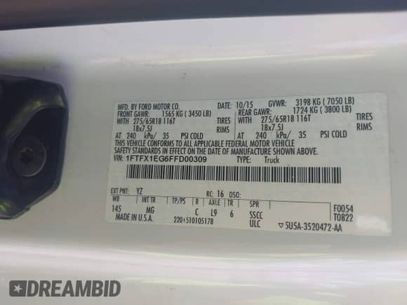 2015 Ford F-150 XLT z VIN 1FTFX1EG6FFD00309, wystawiony jako IAAI lot #43061467 z przebiegiem 81 417 mil mil oraz . Historia ofert i sprzedaży dostępna na DreamBid. Obrazek 9.