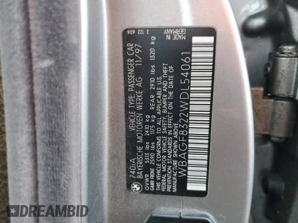 1998 BMW 7 Series 740i z VIN WBAGF8322WDL54061, wystawiony jako Copart lot #44201255 z przebiegiem 213 297 mil mil oraz Czysty tytuł • Clean title. Historia ofert i sprzedaży dostępna na DreamBid. Obrazek 12.