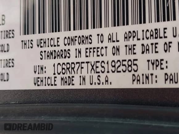 2014 Ram 1500 Tradesman с VIN 1C6RR7FTXES192585, выставлен на аукционе IAAI как лот 42438664 с пробегом 156 678 миль миль и . История ставок и продаж доступна на DreamBid. Изображение 9.