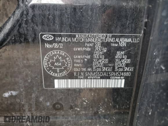 2023 Hyundai Santa Fe Calligraphy z VIN 5NMS5DAL5PH524880, wystawiony jako Copart lot #83782125 z przebiegiem 63 250 mil mil oraz Szkoda całkowita • Salvage title. Historia ofert i sprzedaży dostępna na DreamBid. Obrazek 13.
