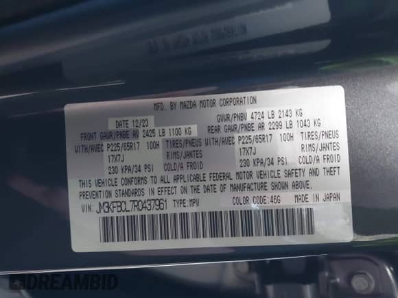2024 Mazda CX-5 S Preferred z VIN JM3KFBCL7R0437961, wystawiony jako IAAI lot #43212608 z przebiegiem 25 623 mil mil oraz . Historia ofert i sprzedaży dostępna na DreamBid. Obrazek 9.