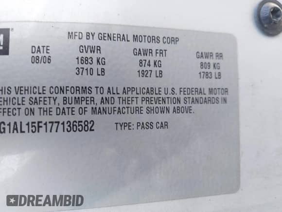 2007 Chevrolet Cobalt LT with VIN 1G1AL15F177136582, listed as a IAAI auction lot 42894925 with 158,662 mi miles and . Bid and sale history available at DreamBid. Image 9.