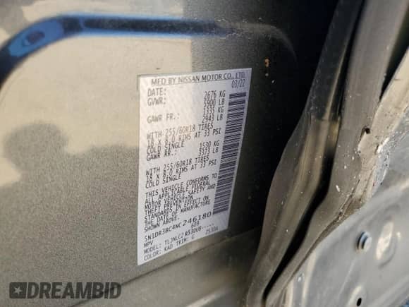 2022 Nissan Pathfinder SV with VIN 5N1DR3BC4NC246180, listed as a Copart auction lot 81420565 with 40,513 mi miles and Salvage title. Bid and sale history available at DreamBid. Image 13.