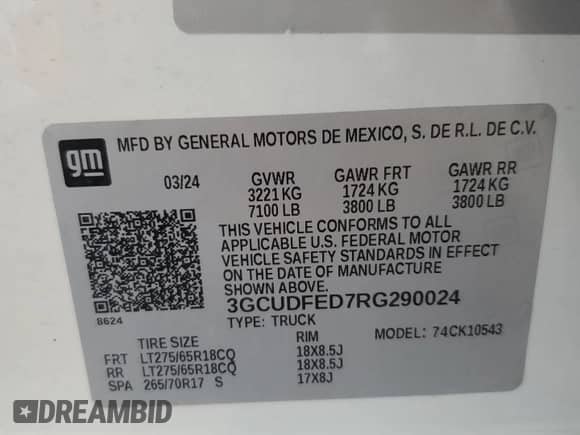 2024 Chevrolet Silverado 1500 LT Trail Boss с VIN 3GCUDFED7RG290024, выставлен на аукционе Copart как лот 54136025 с пробегом 7 726 миль миль и Списание • Salvage title. История ставок и продаж доступна на DreamBid. Изображение 12.