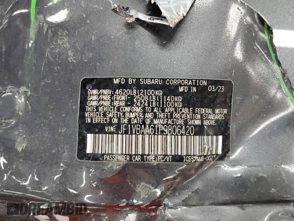 2023 Subaru WRX с VIN JF1VBAA61P9806420, выставлен на аукционе Copart как лот 54052985 с пробегом 19 248 миль миль и Списание • Salvage title. История ставок и продаж доступна на DreamBid. Изображение 12.