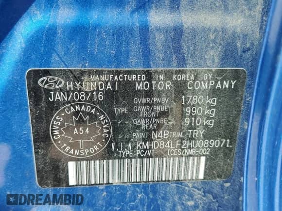 2017 Hyundai Elantra Limited z VIN KMHD84LF2HU089071, wystawiony jako Copart lot #87429895 z przebiegiem 171 318 mil mil oraz Szkoda całkowita • Salvage title. Historia ofert i sprzedaży dostępna na DreamBid. Obrazek 12.