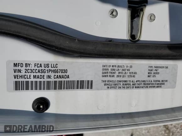 2023 Chrysler 300 Touring L with VIN 2C3CCASG1PH667030, listed as a Copart auction lot 68350834 with Not provided miles and Salvage title. Bid and sale history available at DreamBid. Image 12.