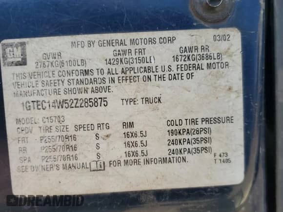 2002 GMC Sierra 1500 z VIN 1GTEC14W52Z285875, wystawiony jako Copart lot #53542255 z przebiegiem Nie podano mil oraz Szkoda całkowita • Salvage title. Historia ofert i sprzedaży dostępna na DreamBid. Obrazek 12.