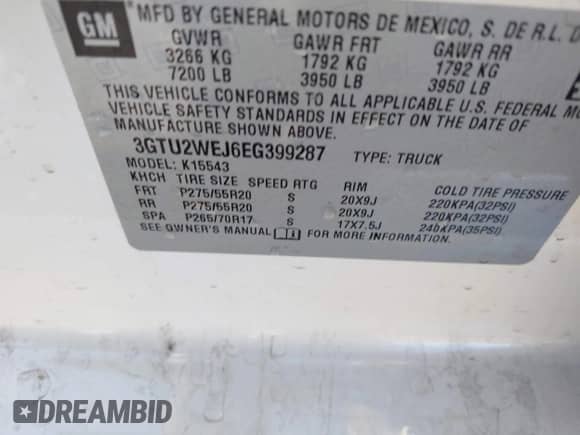 2014 GMC Sierra 1500 Denali with VIN 3GTU2WEJ6EG399287, listed as a IAAI auction lot 42931677 with 206,636 mi miles and . Bid and sale history available at DreamBid. Image 9.
