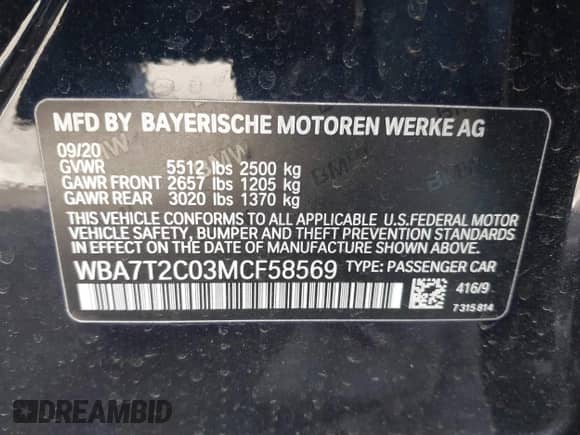 2021 BMW 7 Series 740i z VIN WBA7T2C03MCF58569, wystawiony jako IAAI lot #41662350 z przebiegiem 41 303 mil mil oraz . Historia ofert i sprzedaży dostępna na DreamBid. Obrazek 9.