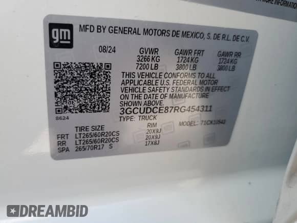 2024 Chevrolet Silverado 1500 Custom Trail Boss z VIN 3GCUDCE87RG454311, wystawiony jako Copart lot #66486955 z przebiegiem 3 402 mil mil oraz Szkoda całkowita • Salvage title. Historia ofert i sprzedaży dostępna na DreamBid. Obrazek 12.