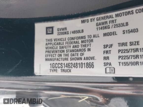 2004 Chevrolet Colorado LS ZQ8 с VIN 1GCCS146248101866, выставлен на аукционе IAAI как лот 42689759 с пробегом 221 314 миль миль и . История ставок и продаж доступна на DreamBid. Изображение 9.