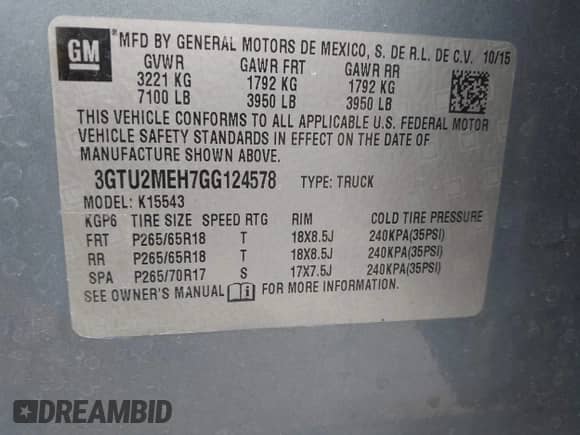 2016 GMC Sierra 1500 z VIN 3GTU2MEH7GG124578, wystawiony jako IAAI lot #43267104 z przebiegiem 291 718 mil mil oraz . Historia ofert i sprzedaży dostępna na DreamBid. Obrazek 9.