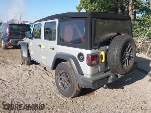 2024 Jeep Wrangler Sport S with VIN 1C4PJXDN4RW123689, listed as a IAAI auction lot 43126176 with 25,203 mi miles and . Bid and sale history available at DreamBid. Image 3.