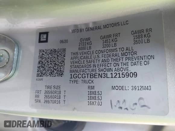 2020 Chevrolet Colorado 4WD Work Truck с VIN 1GCGTBEN3L1215909, выставлен на аукционе IAAI как лот 42591564 с пробегом 45 369 миль миль и . История ставок и продаж доступна на DreamBid. Изображение 9.
