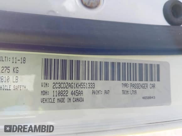 2019 Dodge Challenger SXT с VIN 2C3CDZAG1KH551333, выставлен на аукционе IAAI как лот 43243129 с пробегом 67 405 миль миль и . История ставок и продаж доступна на DreamBid. Изображение 9.