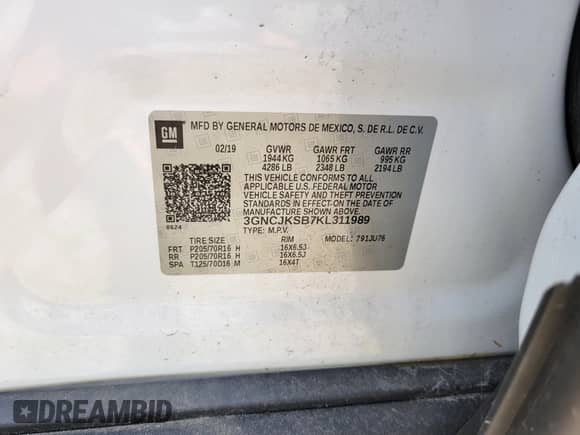 2019 Chevrolet Trax LS z VIN 3GNCJKSB7KL311989, wystawiony jako IAAI lot #42789922 z przebiegiem 23 930 mil mil oraz . Historia ofert i sprzedaży dostępna na DreamBid. Obrazek 9.