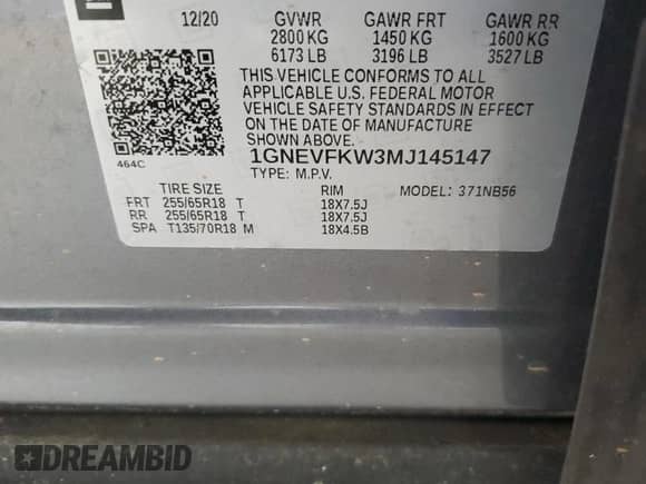 2021 Chevrolet Traverse LS с VIN 1GNEVFKW3MJ145147, выставлен на аукционе Copart как лот 56657805 с пробегом 52 221 миль миль и Списание • Salvage title. История ставок и продаж доступна на DreamBid. Изображение 13.