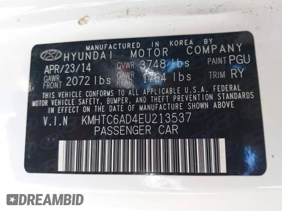 2014 Hyundai Veloster z VIN KMHTC6AD4EU213537, wystawiony jako IAAI lot #43358808 z przebiegiem 54 973 mil mil oraz . Historia ofert i sprzedaży dostępna na DreamBid. Obrazek 9.