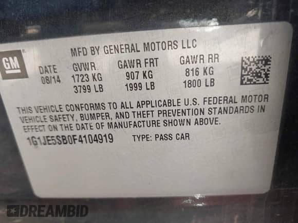 2015 Chevrolet Sonic LTZ с VIN 1G1JE5SB0F4104919, выставлен на аукционе IAAI как лот 43424804 с пробегом 94 365 миль миль и . История ставок и продаж доступна на DreamBid. Изображение 9.