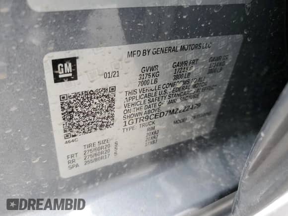 2021 GMC Sierra 1500 Elevation with VIN 1GTR9CED7MZ222479, listed as a Copart auction lot 49123845 with 31,327 mi miles and Salvage title. Bid and sale history available at DreamBid. Image 14.