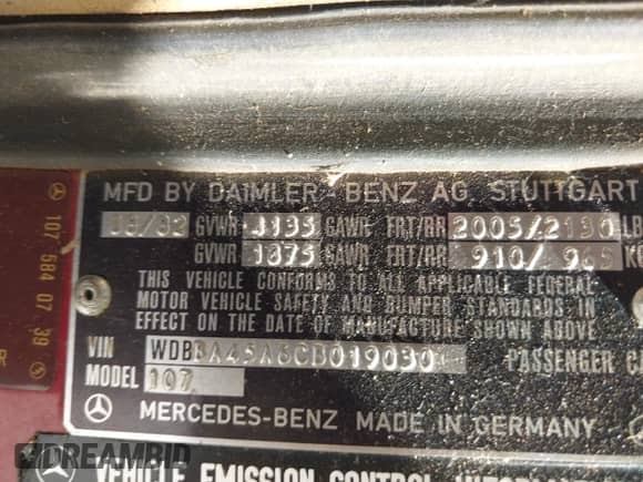 1982 Mercedes-Benz 380 SL with VIN WDBBA45A6CB019030, listed as a IAAI auction lot 42733452 with 226,413 mi miles and . Bid and sale history available at DreamBid. Image 9.