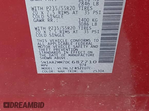 2013 Nissan Pathfinder Platinum с VIN 5N1AR2MM7DC687710, выставлен на аукционе IAAI как лот 42772536 с пробегом 225 369 миль миль и . История ставок и продаж доступна на DreamBid. Изображение 9.