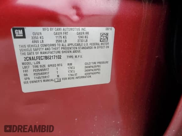 2011 Chevrolet Equinox LTZ with VIN 2CNALFEC7B6217102, listed as a Copart auction lot 68567975 with 147,106 mi miles and Salvage title. Bid and sale history available at DreamBid. Image 13.