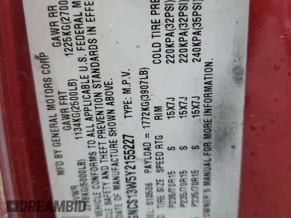 2000 Chevrolet Blazer LS z VIN 1GNCS13W5Y2155227, wystawiony jako Copart lot #43950875 z przebiegiem 153 365 mil mil oraz Nie do naprawy • Non repairable. Historia ofert i sprzedaży dostępna na DreamBid. Obrazek 12.