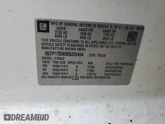 2014 GMC Sierra 1500 z VIN 3GTP1TEH0EG220494, wystawiony jako Copart lot #44367115 z przebiegiem 277 806 mil mil oraz Szkoda całkowita • Salvage title. Historia ofert i sprzedaży dostępna na DreamBid. Obrazek 13.