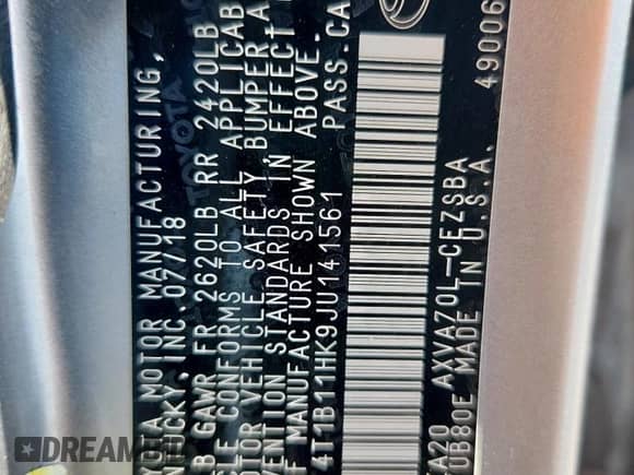 2018 Toyota Camry SE с VIN 4T1B11HK9JU141561, выставлен на аукционе Copart как лот 70283235 с пробегом 109 819 миль миль и Чистый • Clean title. История ставок и продаж доступна на DreamBid. Изображение 12.