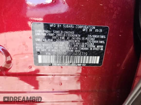 2025 Subaru Forester Limited Hybrid z VIN JF2SLSRD8SH404719, wystawiony jako Copart lot #80115755 z przebiegiem 3 165 mil mil oraz Szkoda całkowita • Salvage title. Historia ofert i sprzedaży dostępna na DreamBid. Obrazek 14.