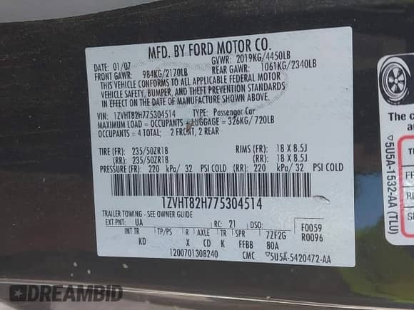 2007 Ford Mustang GT Deluxe с VIN 1ZVHT82H775304514, выставлен на аукционе IAAI как лот 43080644 с пробегом 221 004 миль миль и . История ставок и продаж доступна на DreamBid. Изображение 9.