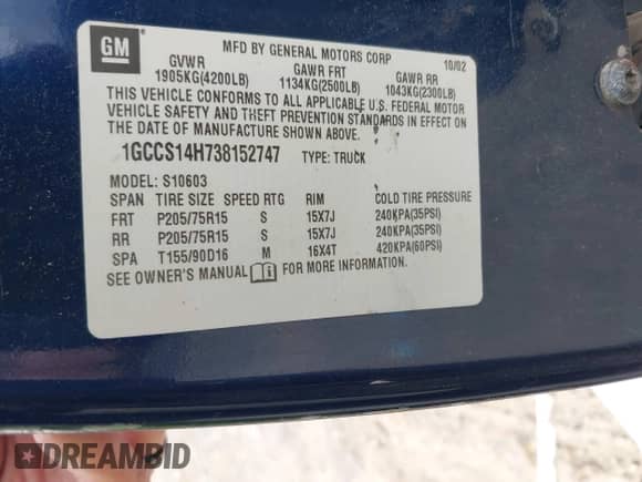 2003 Chevrolet S-10 LS с VIN 1GCCS14H738152747, выставлен на аукционе IAAI как лот 41995786 с пробегом 185 671 миль миль и . История ставок и продаж доступна на DreamBid. Изображение 9.