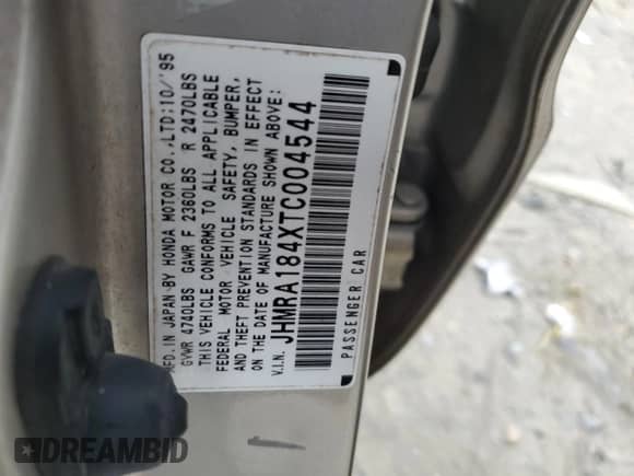 1996 Honda Odyssey with VIN JHMRA184XTC004544, listed as a Copart auction lot 53875355 with 165,945 mi miles and Salvage title. Bid and sale history available at DreamBid. Image 13.