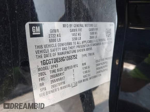 2016 Chevrolet Colorado 4WD Z71 с VIN 1GCGTDE38G1393752, выставлен на аукционе IAAI как лот 43018463 с пробегом 168 771 миль миль и . История ставок и продаж доступна на DreamBid. Изображение 9.