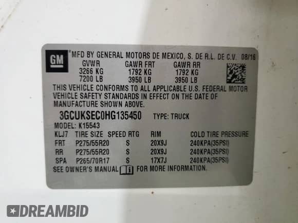 2017 Chevrolet Silverado 1500 LTZ with VIN 3GCUKSEC0HG135450, listed as a Copart auction lot 86406985 with 194,530 mi miles and Clean title. Bid and sale history available at DreamBid. Image 12.